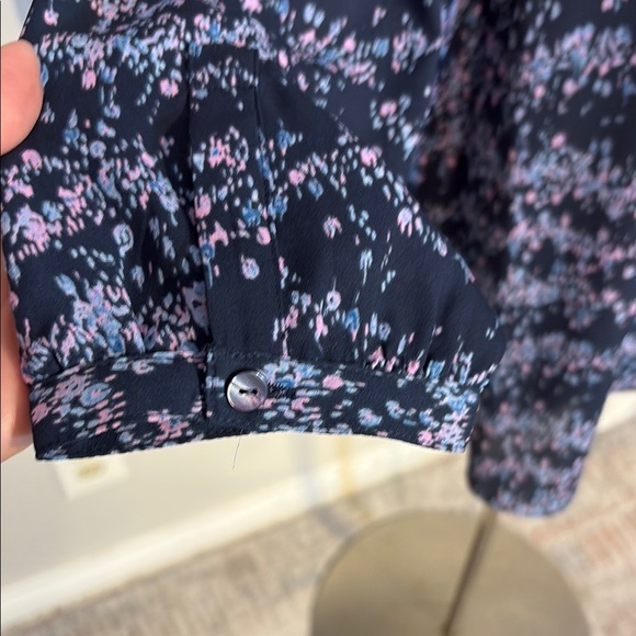 NYDJ Blue and PinkRelaxed Blouse with 3/4 Sleeves and Mandarin Collar - Picture 6 of 8